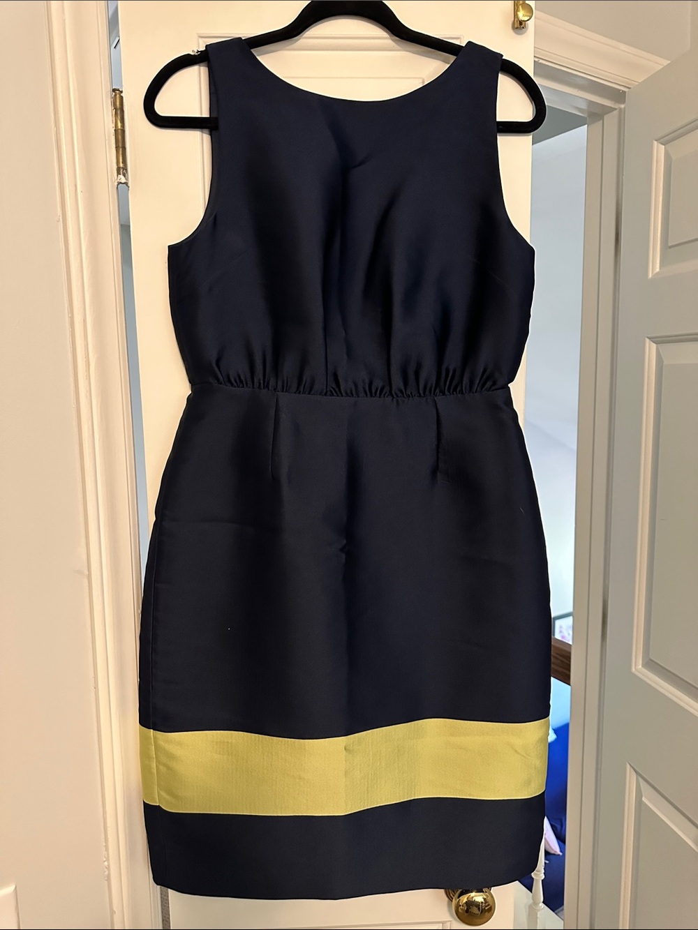 J. Crew Navy Dress with Chartreuse Band
